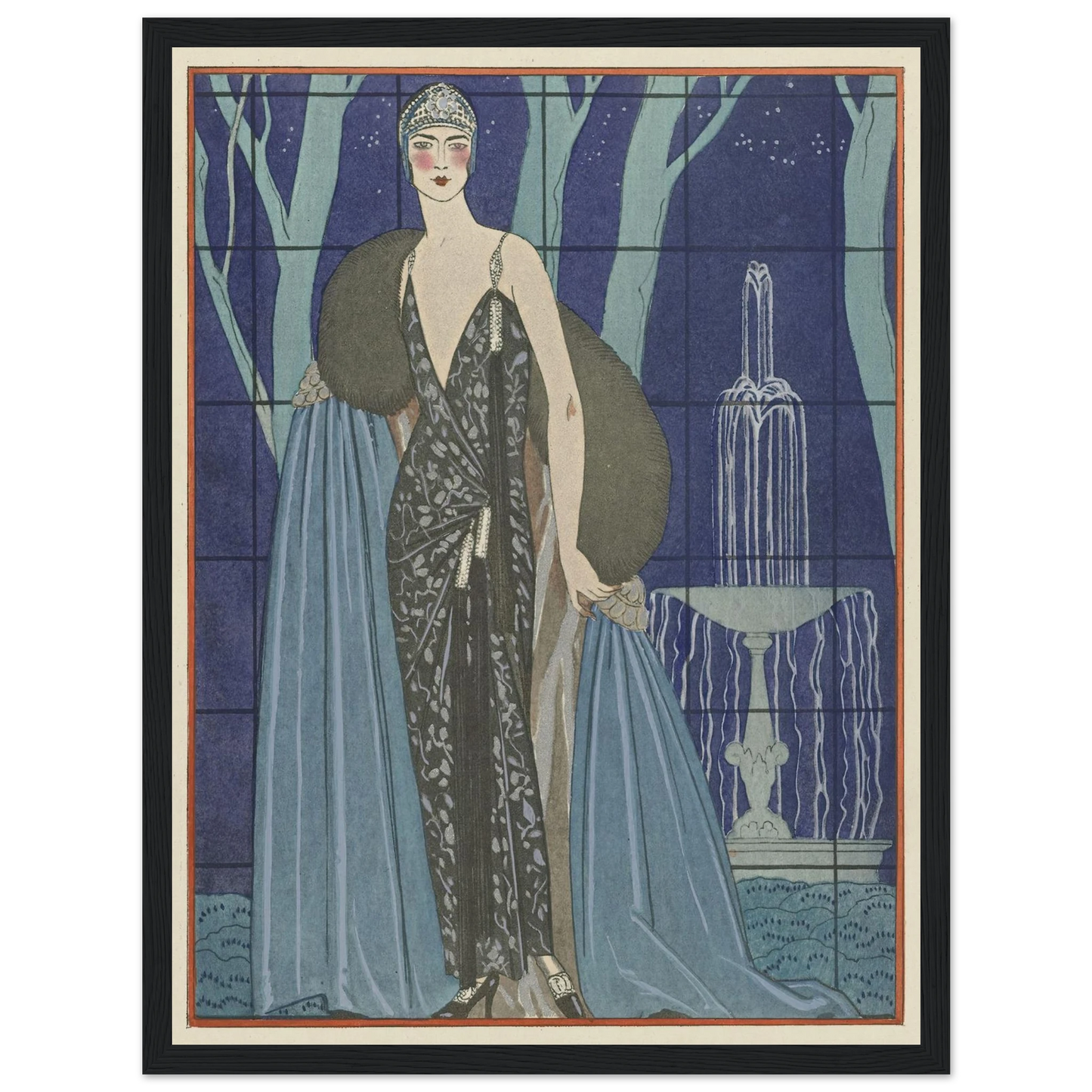 Alcyone ; Robe et manteau du soir, de Worth (1923) Art Print | George Barbier - Framed Poster - 30x40 cm / 12x16″ - Black frame