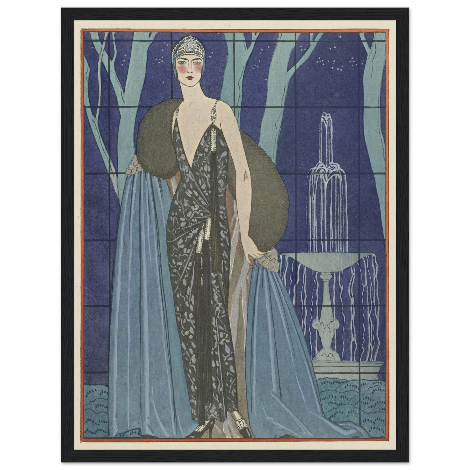 Alcyone ; Robe et manteau du soir, de Worth (1923) Art Print | George Barbier - Framed Poster - 30x40 cm / 12x16″ - Black frame