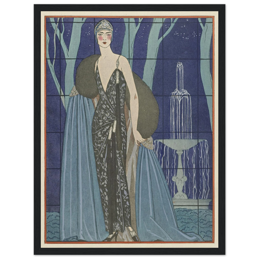 Alcyone ; Robe et manteau du soir, de Worth (1923) Art Print | George Barbier - Framed Poster - 30x40 cm / 12x16″ - Black frame