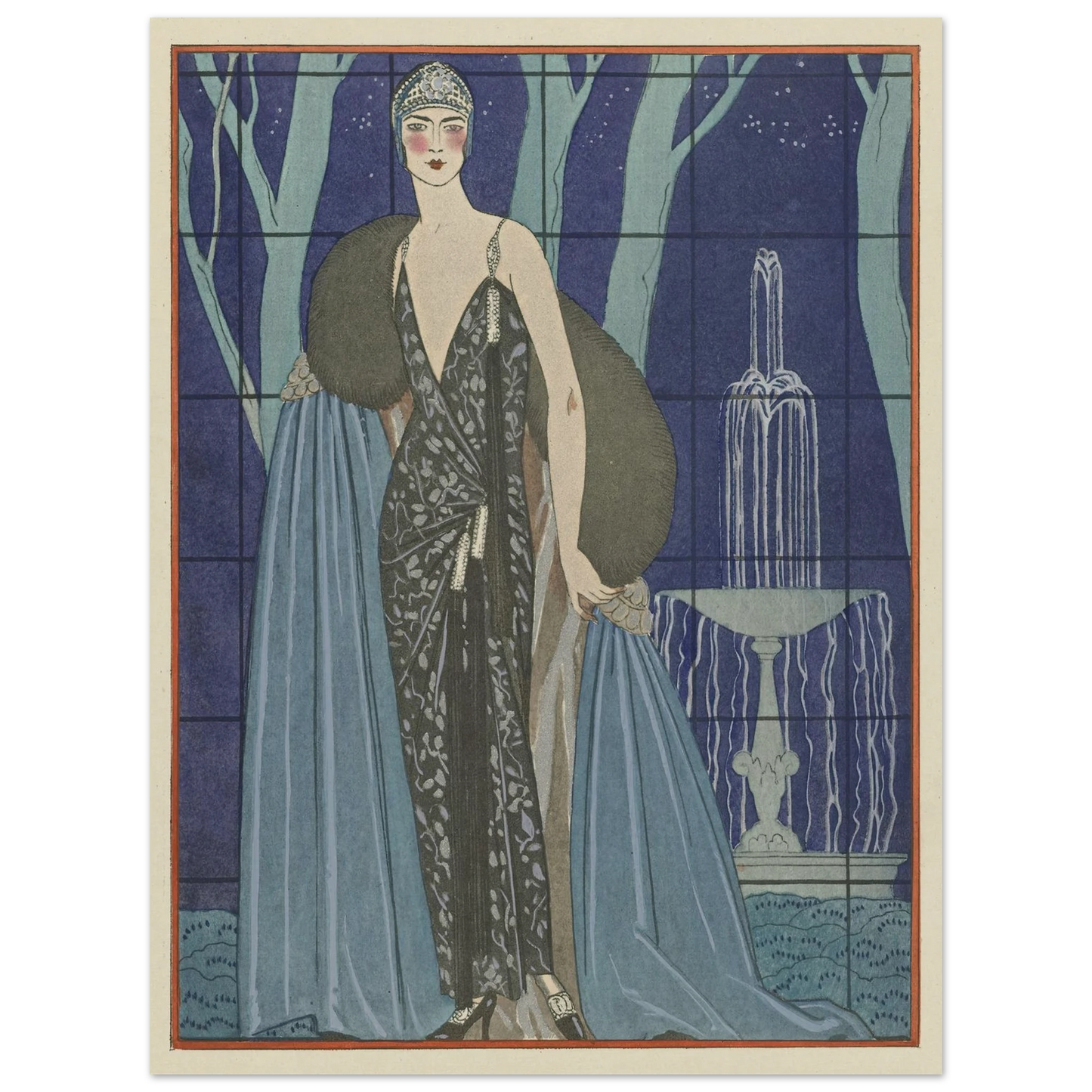 Alcyone ; Robe et manteau du soir, de Worth (1923) Art Print | George Barbier - Framed Poster - 30x40 cm / 12x16″ - Black frame