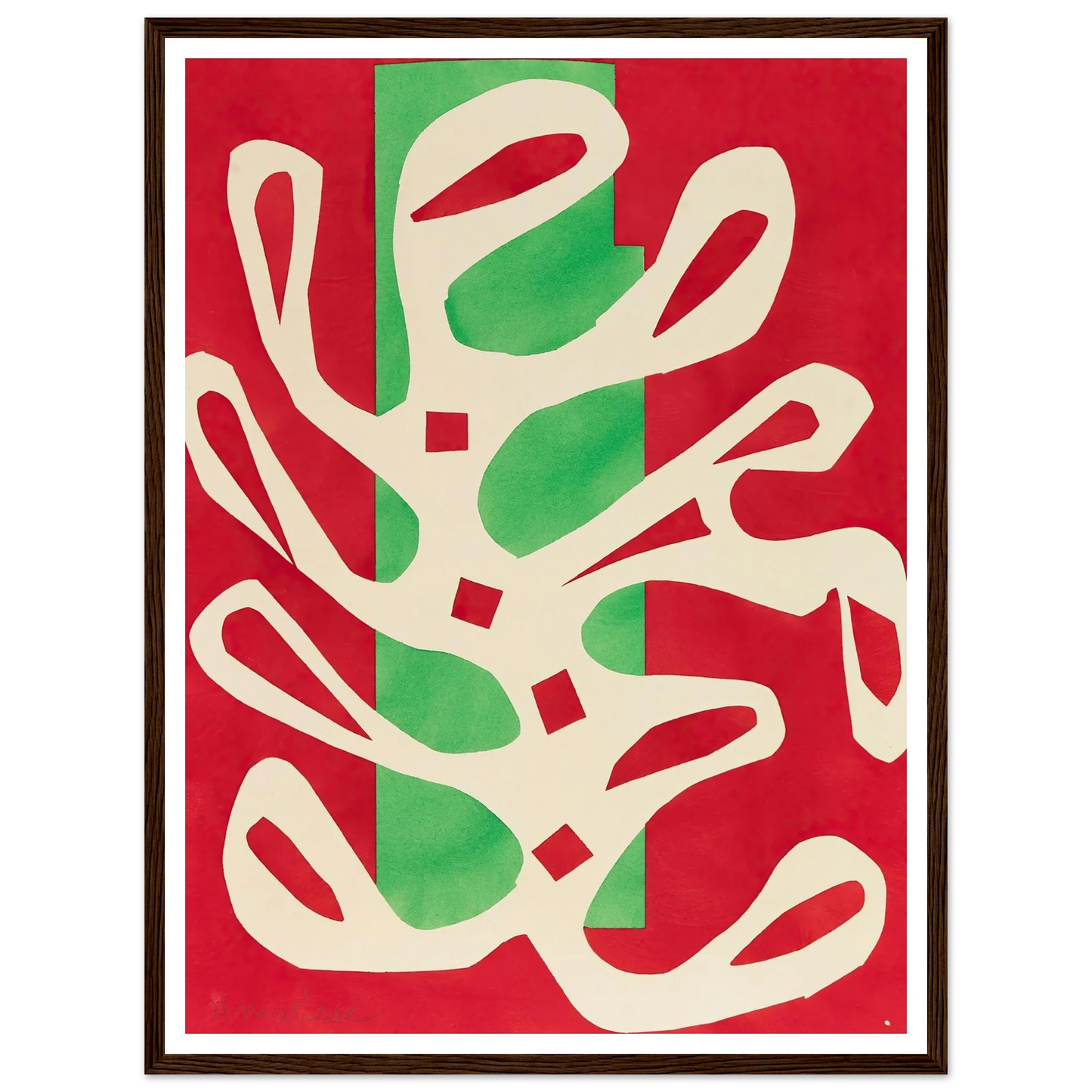Algue blanche sur fond rouge et vert (1947) Art Print | Henri Matisse - Framed Poster - 30x40 cm / 12x16″ - Black frame