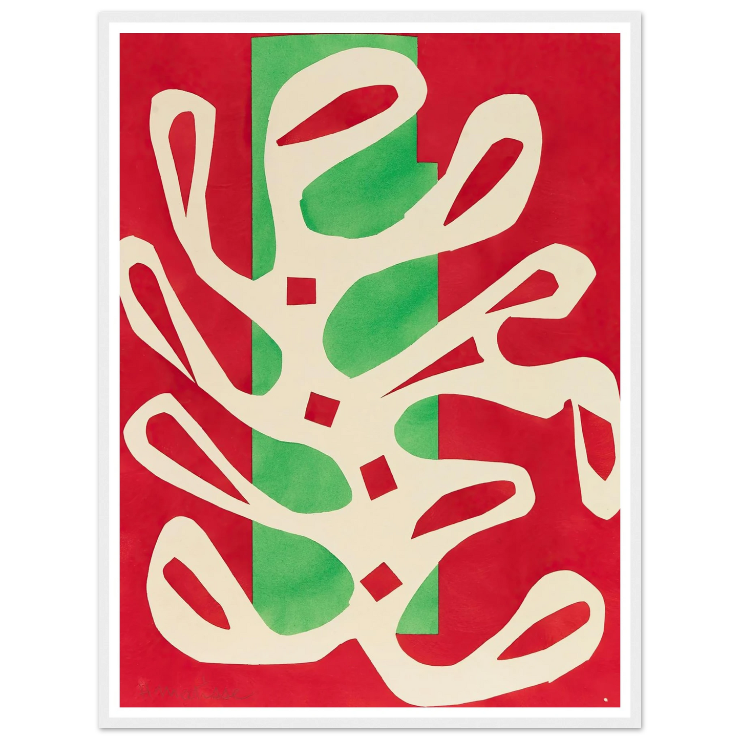 Algue blanche sur fond rouge et vert (1947) Art Print | Henri Matisse - Framed Poster - 30x40 cm / 12x16″ - Black frame
