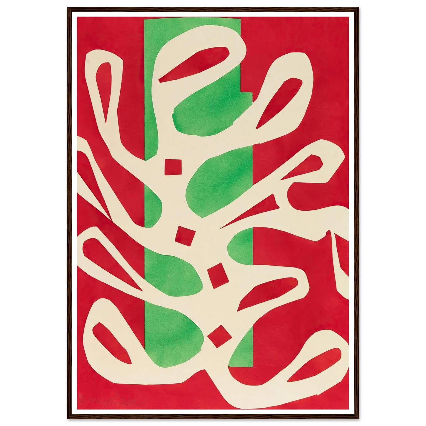 Algue blanche sur fond rouge et vert (1947) Art Print | Henri Matisse - Framed Poster - 30x40 cm / 12x16″ - Black frame