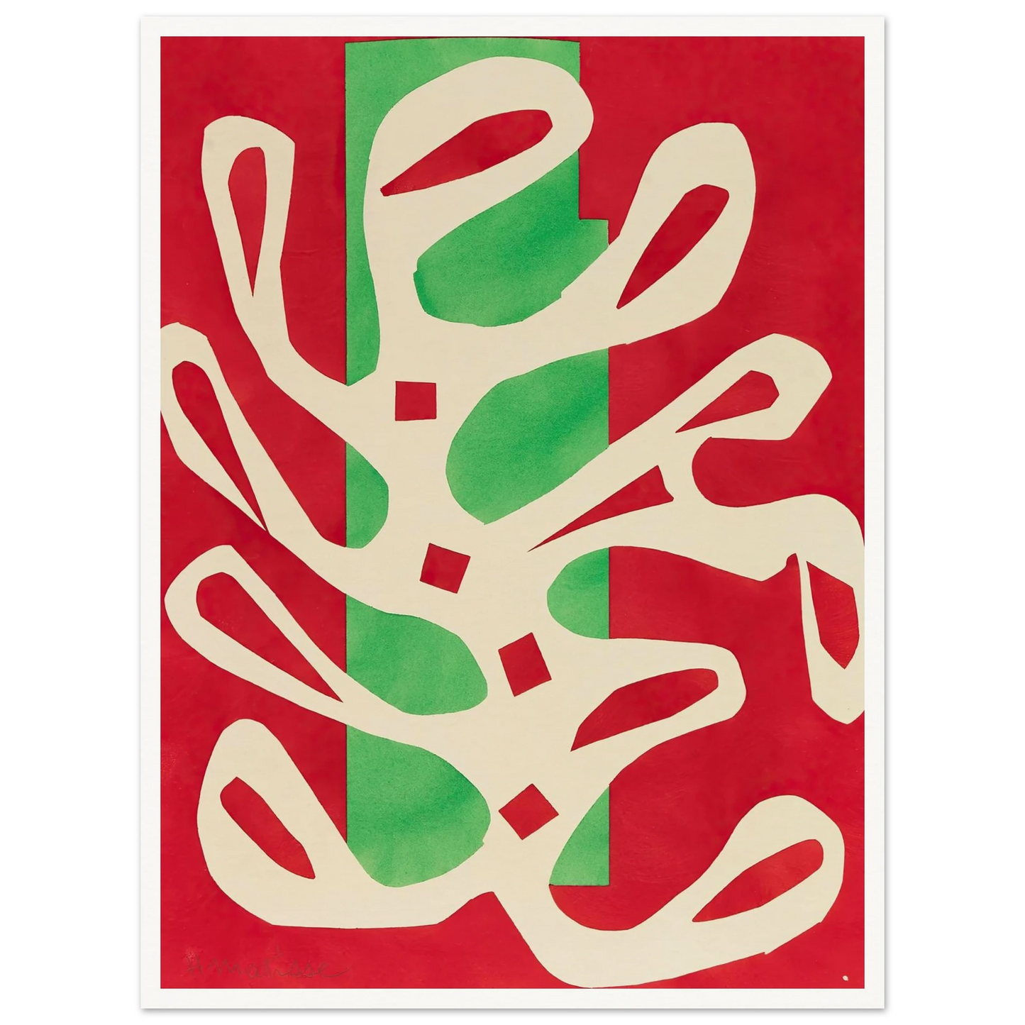 Algue blanche sur fond rouge et vert (1947) Art Print | Henri Matisse - Framed Poster - 30x40 cm / 12x16″ - Black frame