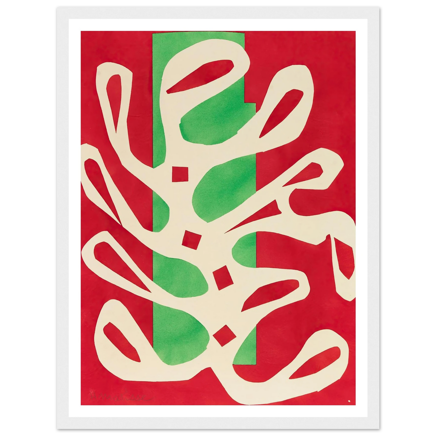 Algue blanche sur fond rouge et vert (1947) Art Print | Henri Matisse - Framed Poster - 30x40 cm / 12x16″ - Black frame