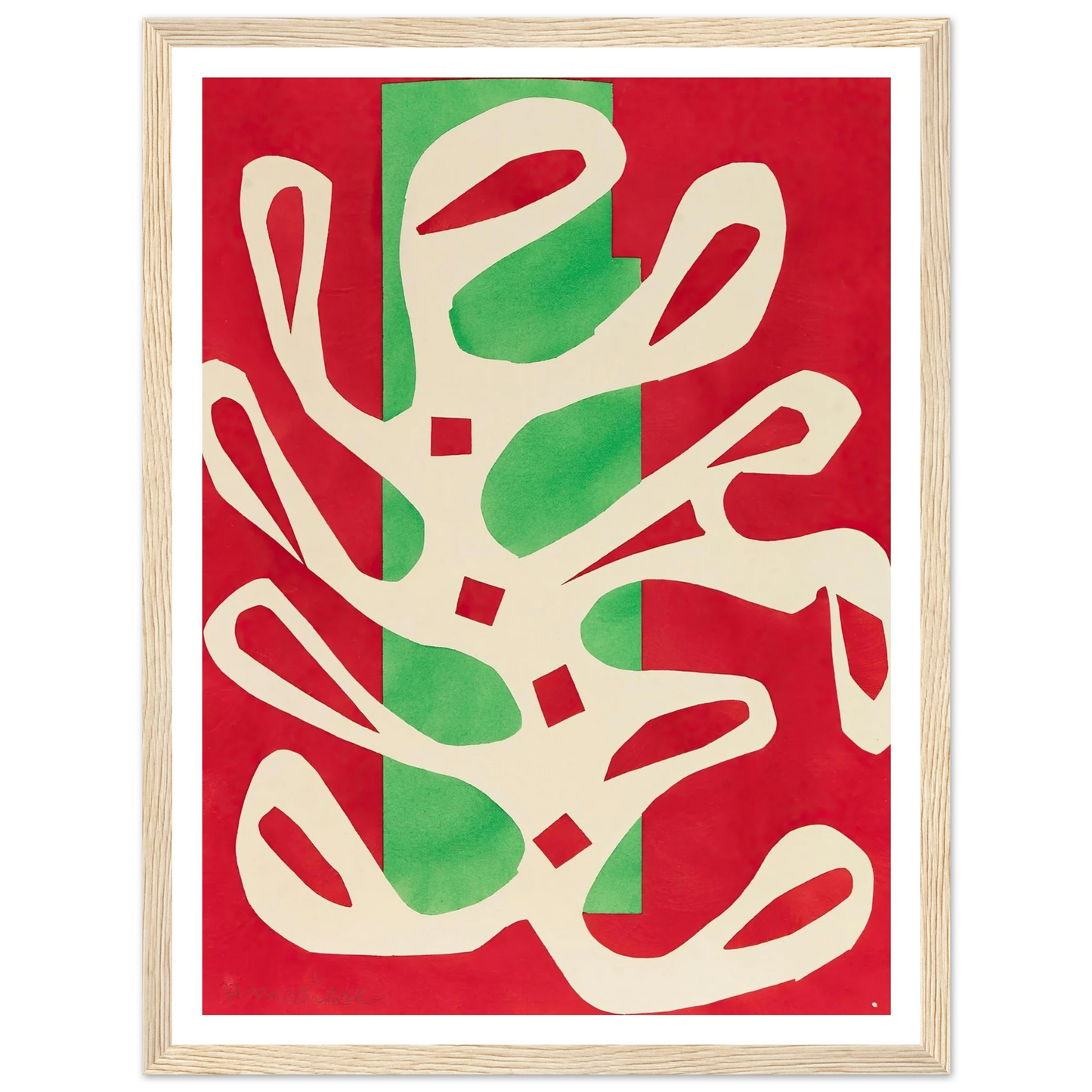 Algue blanche sur fond rouge et vert (1947) Art Print | Henri Matisse - Framed Poster - 30x40 cm / 12x16″ - Black frame
