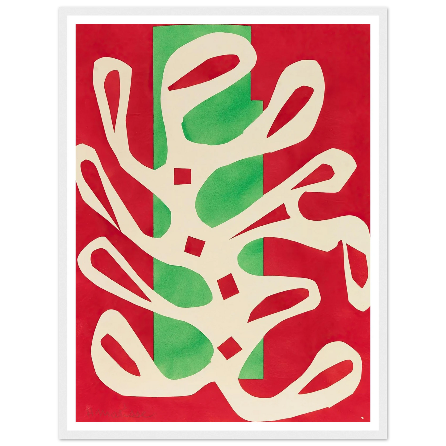 Algue blanche sur fond rouge et vert (1947) Art Print | Henri Matisse - Framed Poster - 30x40 cm / 12x16″ - Black frame