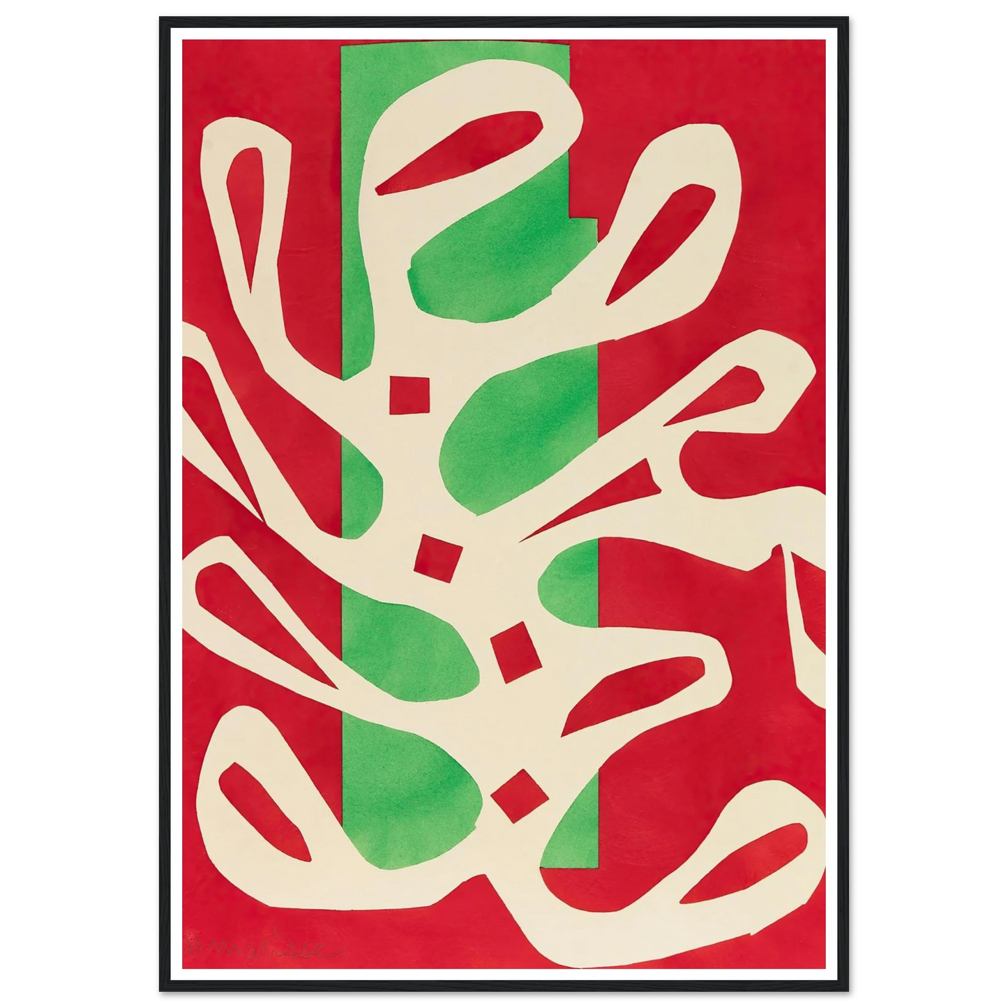 Algue blanche sur fond rouge et vert (1947) Art Print | Henri Matisse - Framed Poster - 30x40 cm / 12x16″ - Black frame