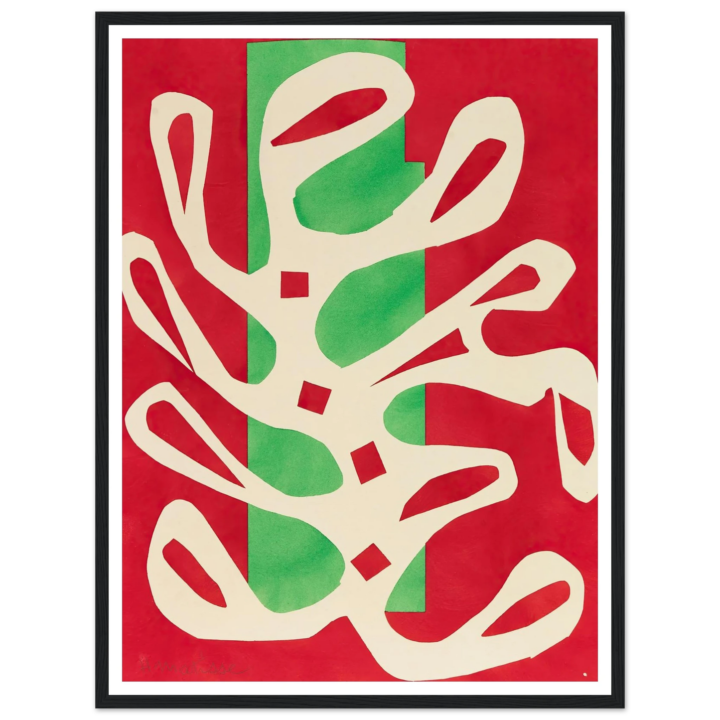 Algue blanche sur fond rouge et vert (1947) Art Print | Henri Matisse - Framed Poster - 30x40 cm / 12x16″ - Black frame