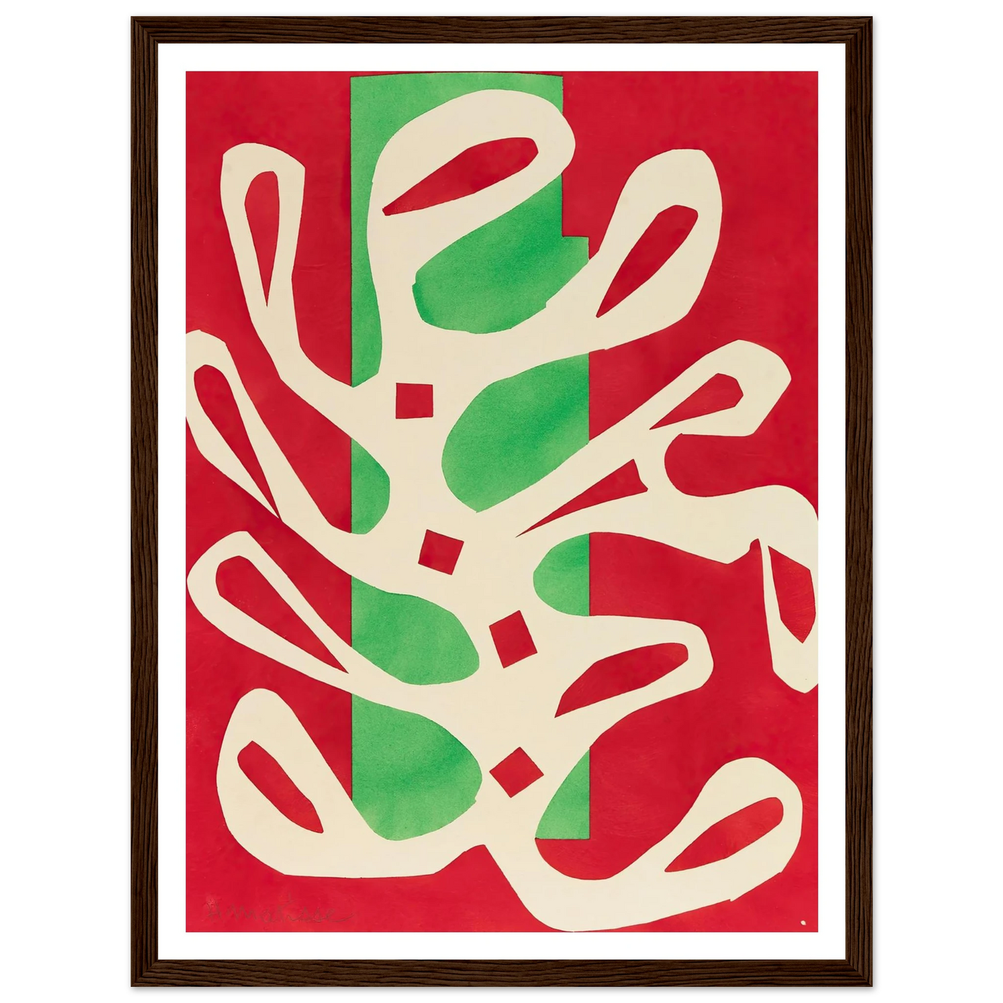 Algue blanche sur fond rouge et vert (1947) Art Print | Henri Matisse - Framed Poster - 30x40 cm / 12x16″ - Black frame