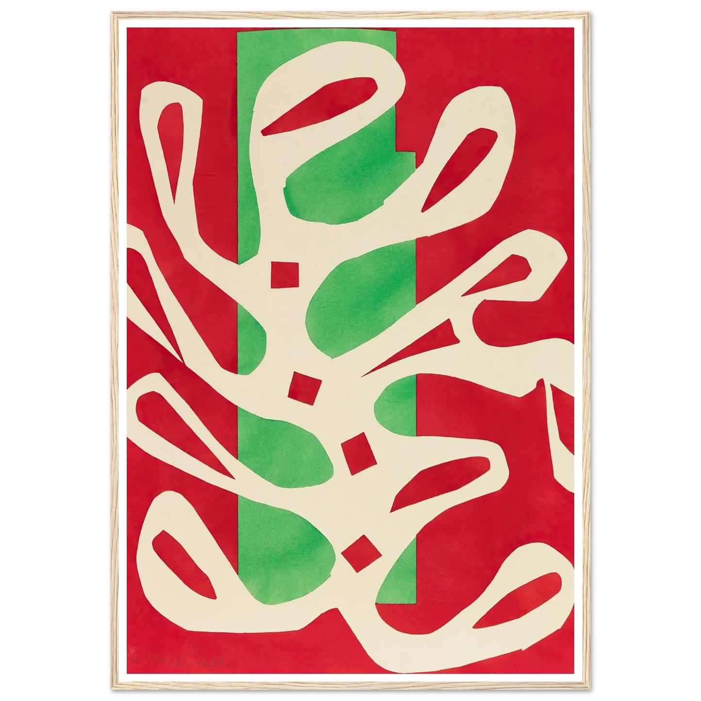 Algue blanche sur fond rouge et vert (1947) Art Print | Henri Matisse - Framed Poster - 30x40 cm / 12x16″ - Black frame