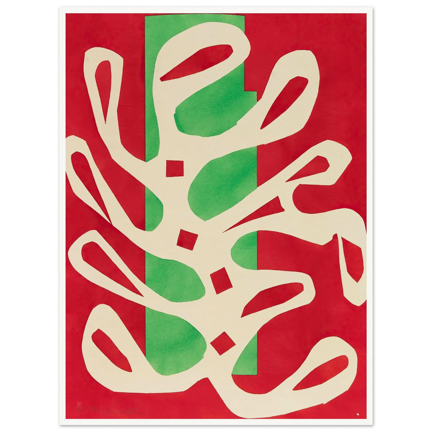 Algue blanche sur fond rouge et vert (1947) Art Print | Henri Matisse - Framed Poster - 30x40 cm / 12x16″ - Black frame