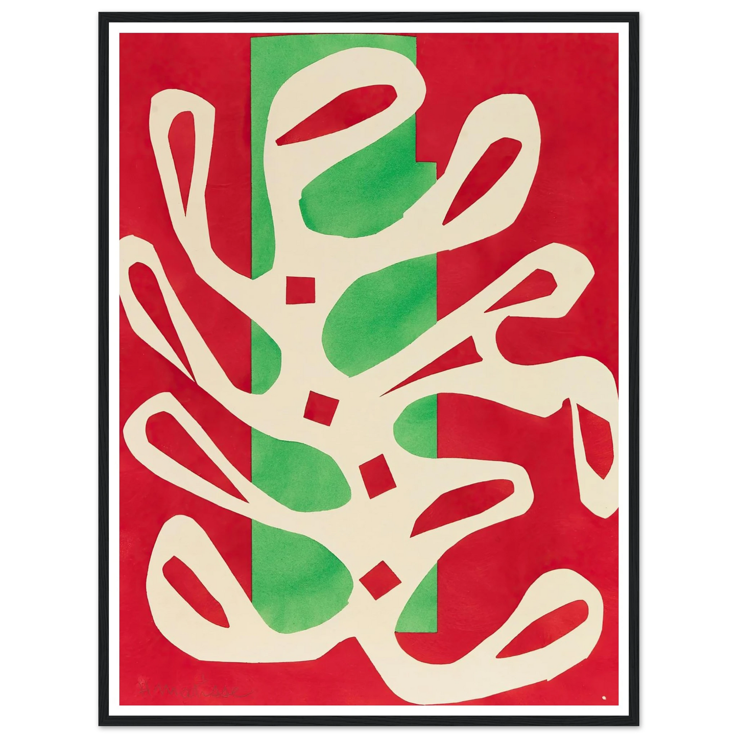 Algue blanche sur fond rouge et vert (1947) Art Print | Henri Matisse - Framed Poster - 30x40 cm / 12x16″ - Black frame