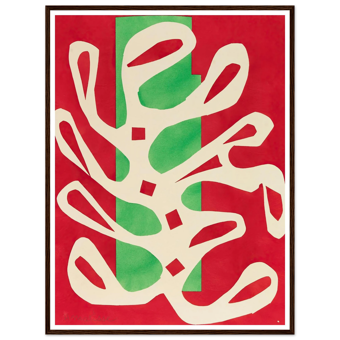 Algue blanche sur fond rouge et vert (1947) Art Print | Henri Matisse - Framed Poster - 30x40 cm / 12x16″ - Black frame