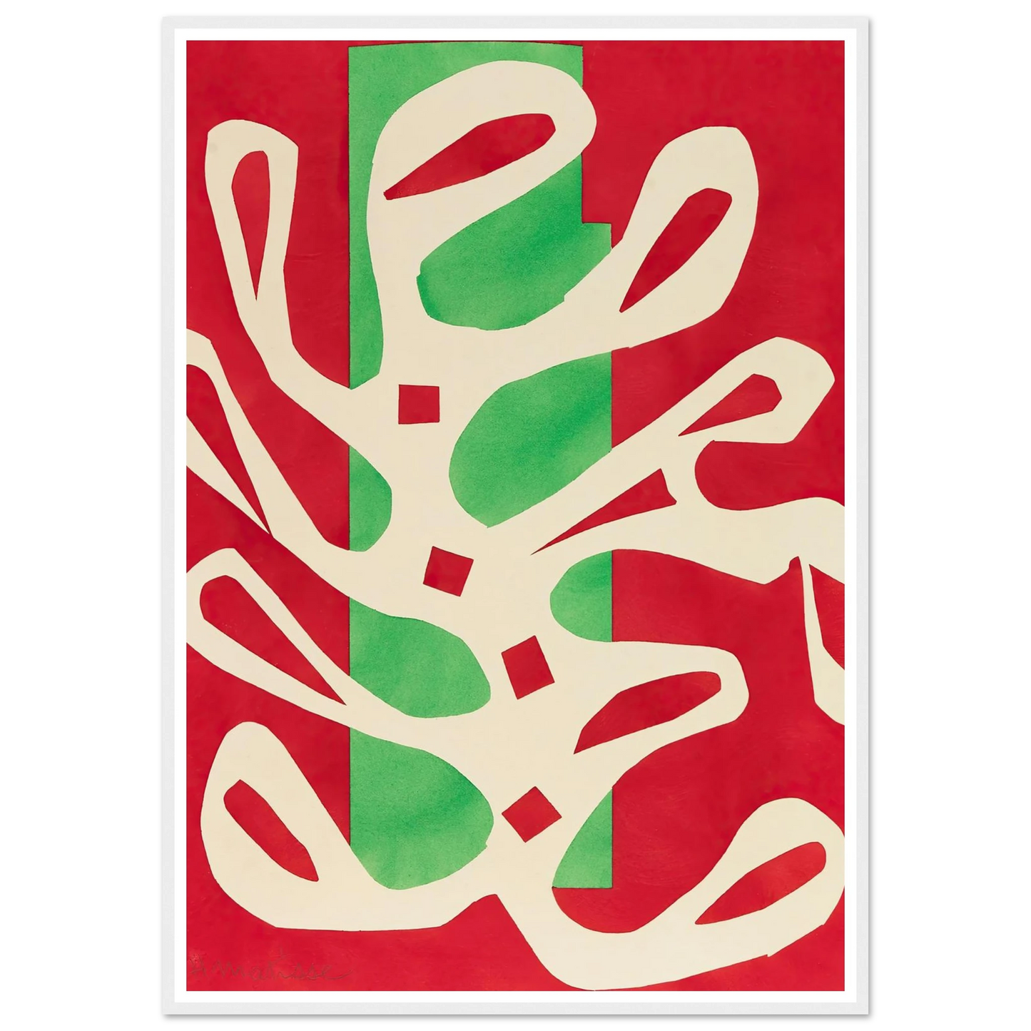 Algue blanche sur fond rouge et vert (1947) Art Print | Henri Matisse - Framed Poster - 30x40 cm / 12x16″ - Black frame