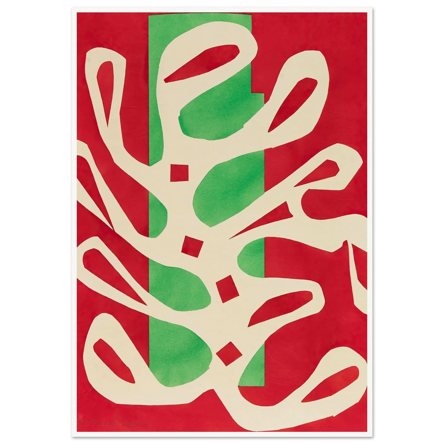 Algue blanche sur fond rouge et vert (1947) Art Print | Henri Matisse - Framed Poster - 30x40 cm / 12x16″ - Black frame