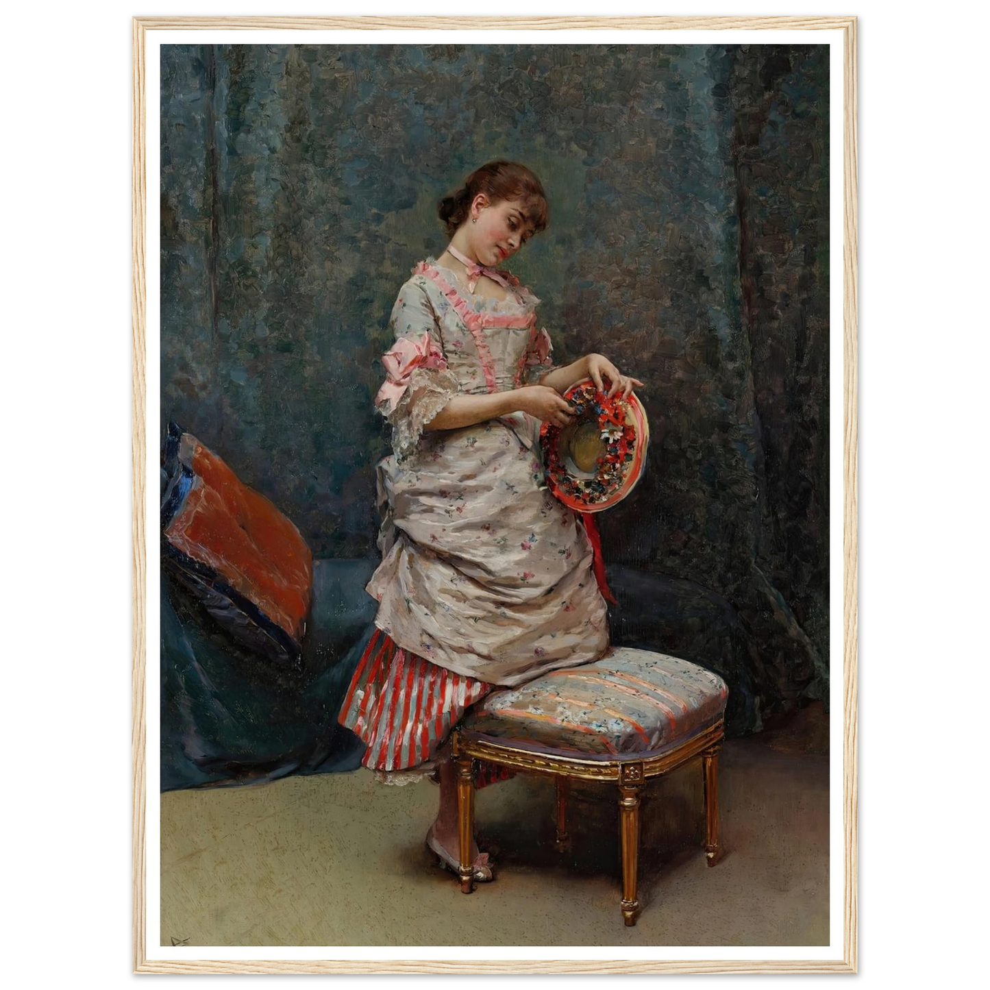 Aline Holding a Hat Art Print | Raimundo de Madrazo y Garreta - Framed Poster - 30x40 cm / 12x16″ - Black frame