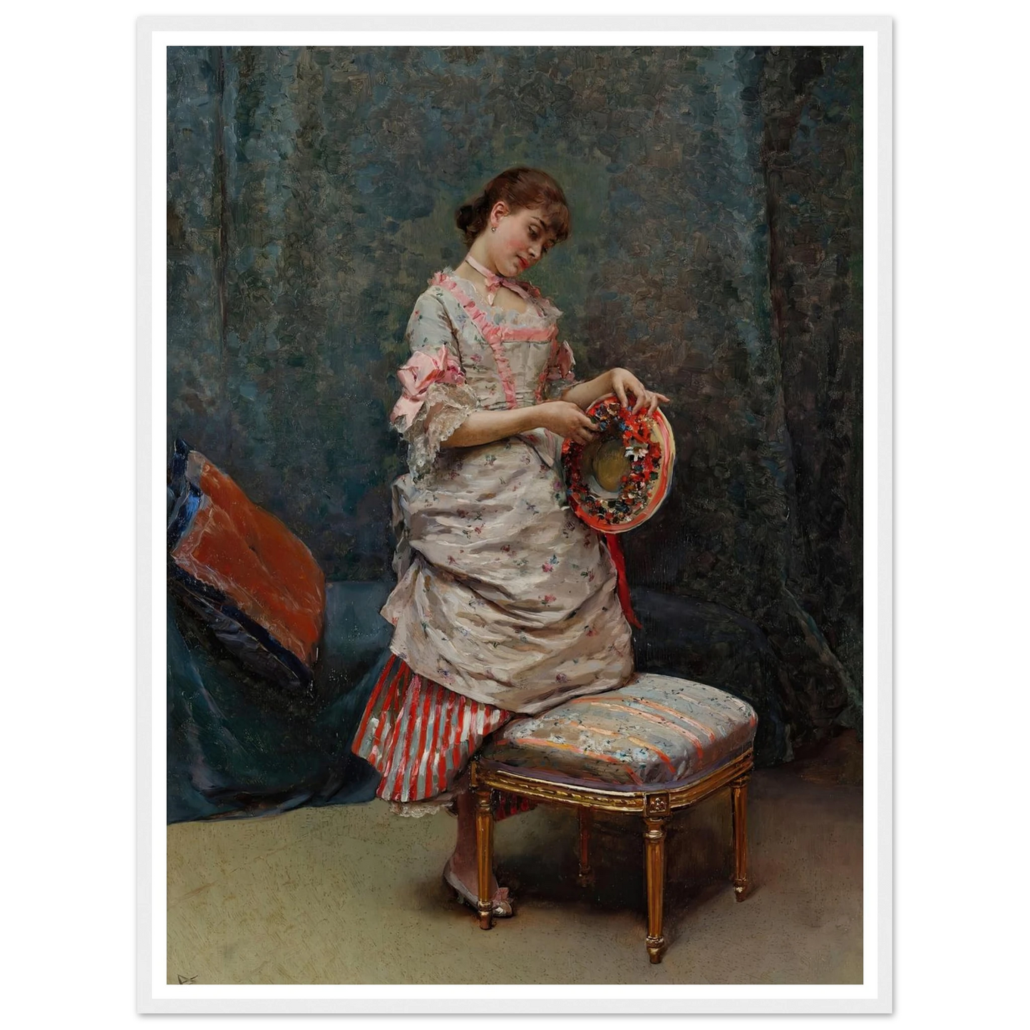 Aline Holding a Hat Art Print | Raimundo de Madrazo y Garreta - Framed Poster - 30x40 cm / 12x16″ - Black frame