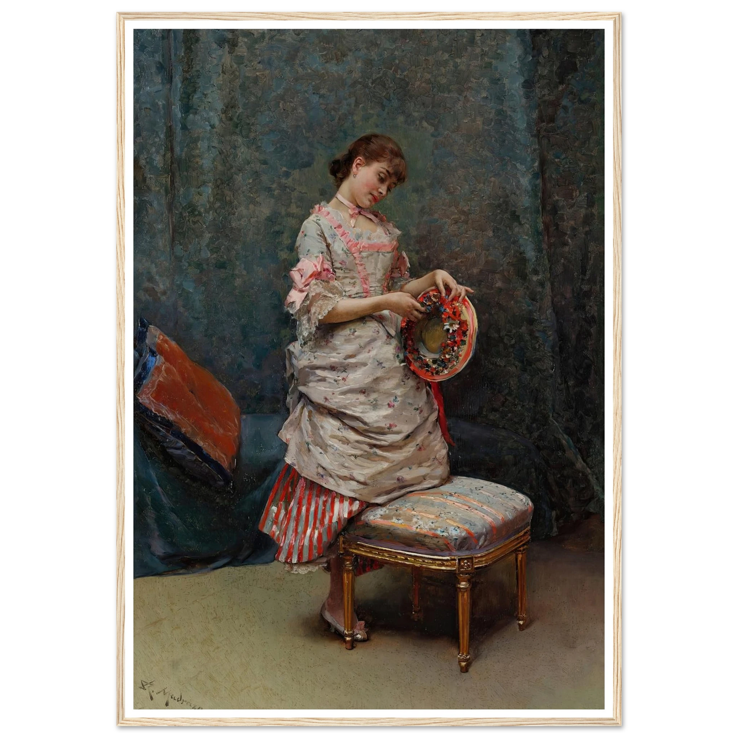 Aline Holding a Hat Art Print | Raimundo de Madrazo y Garreta - Framed Poster - 30x40 cm / 12x16″ - Black frame