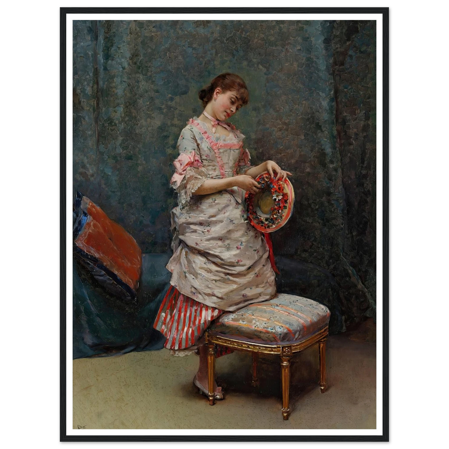 Aline Holding a Hat Art Print | Raimundo de Madrazo y Garreta - Framed Poster - 30x40 cm / 12x16″ - Black frame