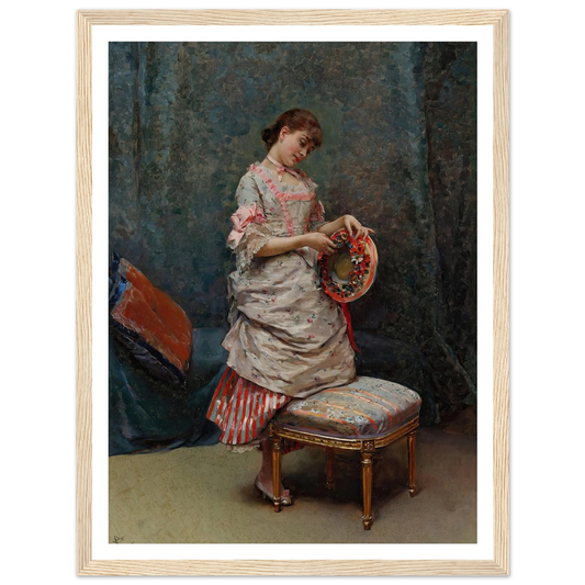 Aline Holding a Hat Art Print | Raimundo de Madrazo y Garreta - Framed Poster - 30x40 cm / 12x16″ - Black frame
