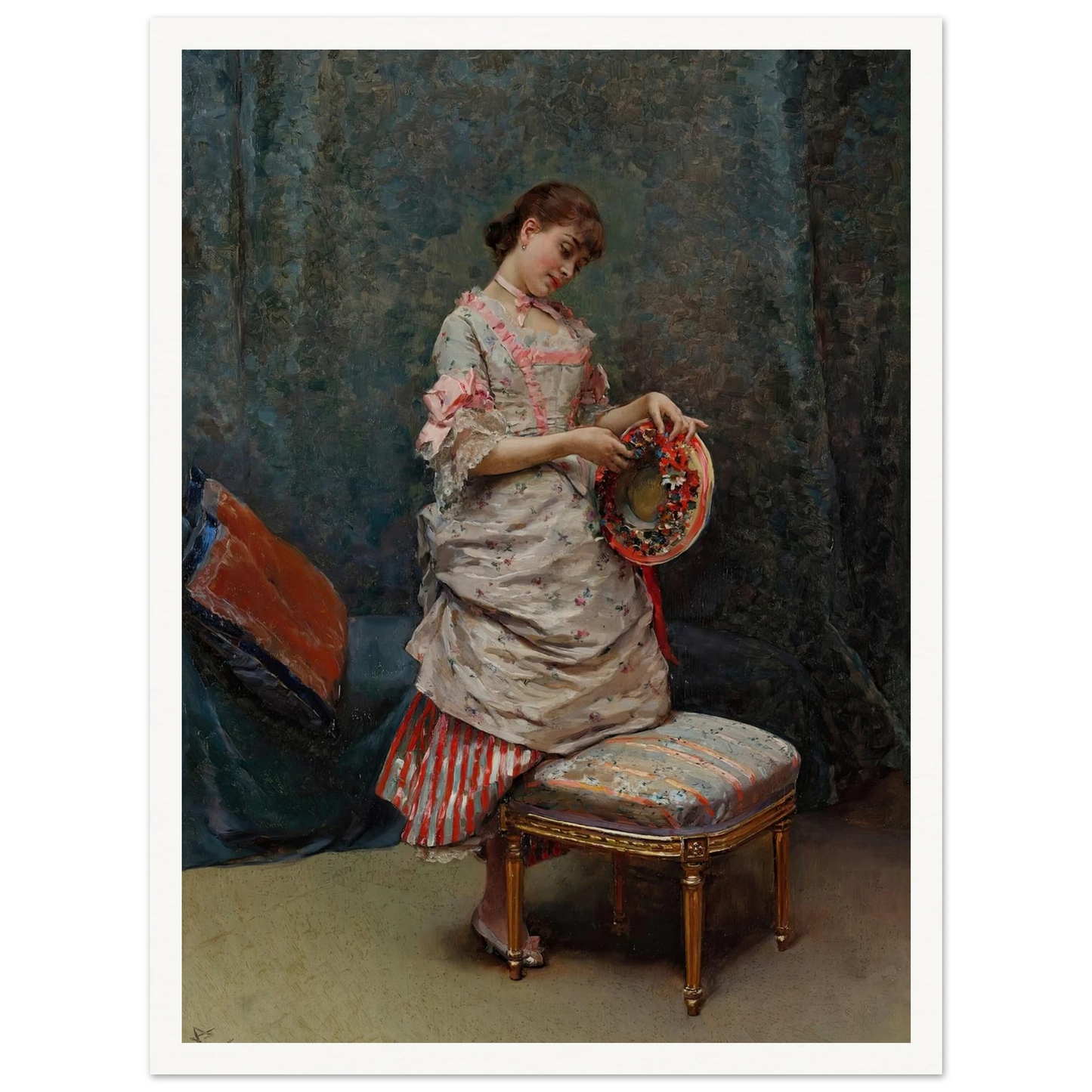 Aline Holding a Hat Art Print | Raimundo de Madrazo y Garreta - Framed Poster - 30x40 cm / 12x16″ - Black frame