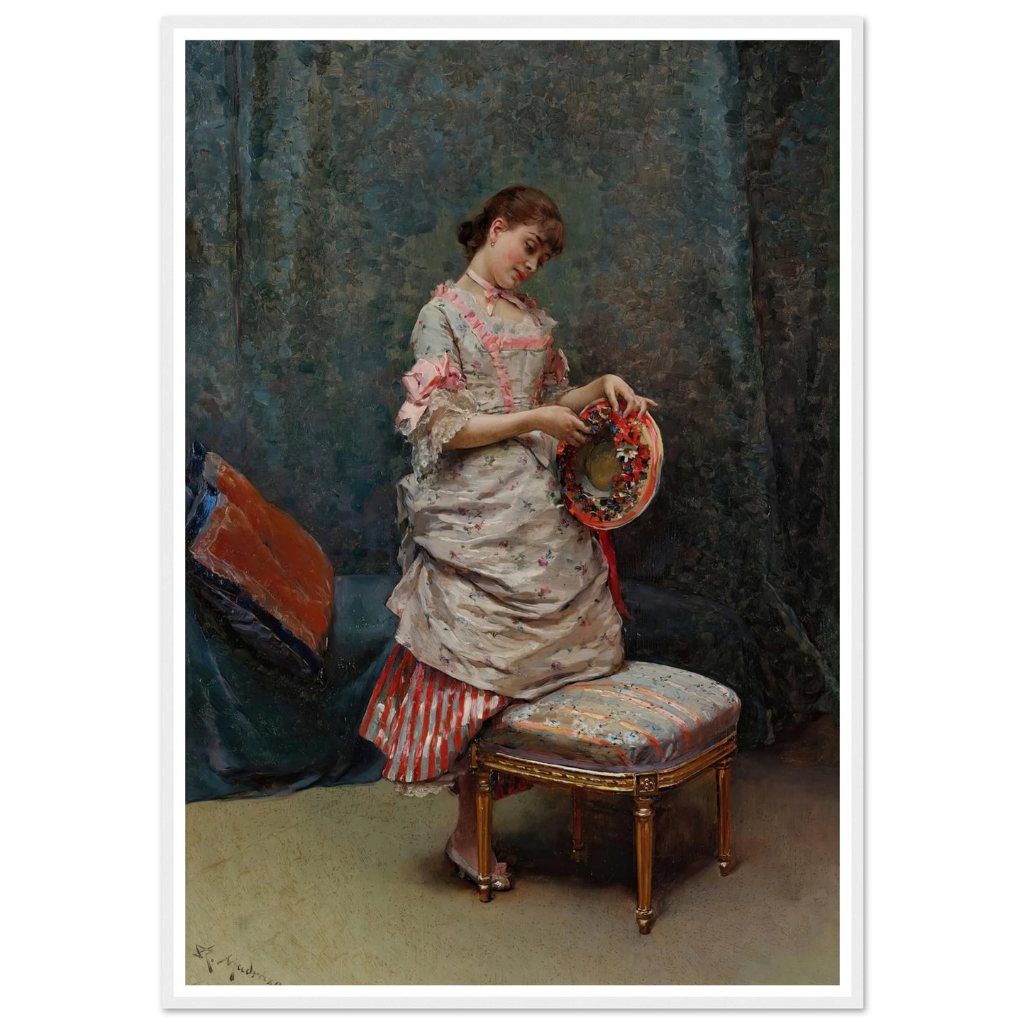Aline Holding a Hat Art Print | Raimundo de Madrazo y Garreta - Framed Poster - 30x40 cm / 12x16″ - Black frame