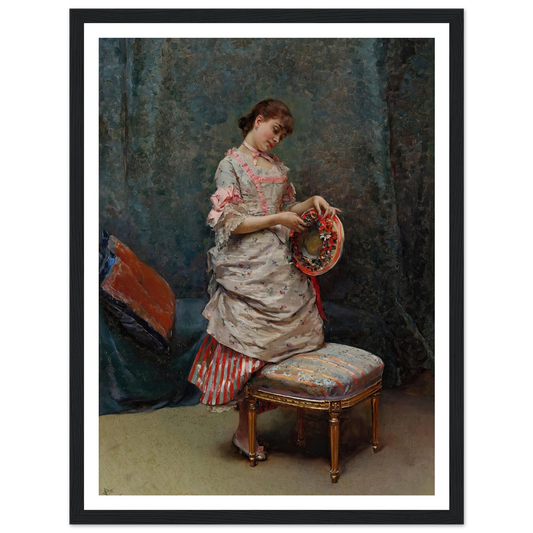 Aline Holding a Hat Art Print | Raimundo de Madrazo y Garreta - Framed Poster - 30x40 cm / 12x16″ - Black frame
