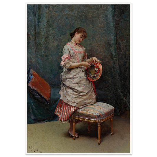 Aline Holding a Hat Art Print | Raimundo de Madrazo y Garreta - Framed Poster - 30x40 cm / 12x16″ - Black frame
