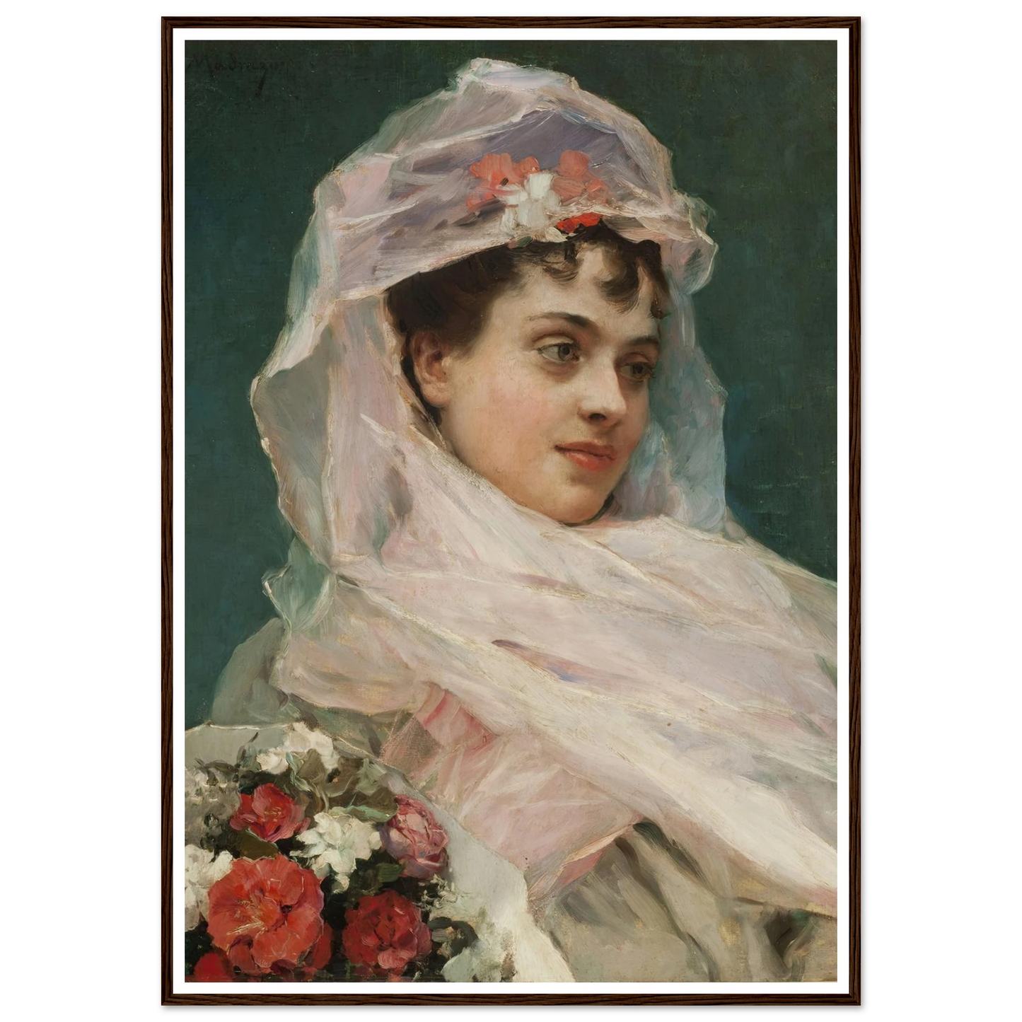 Aline Masson con tocado de gasa. (1880) Art Print | Raimundo de Madrazo y Garreta - Framed Poster - 30x40 cm / 12x16″ - Black frame
