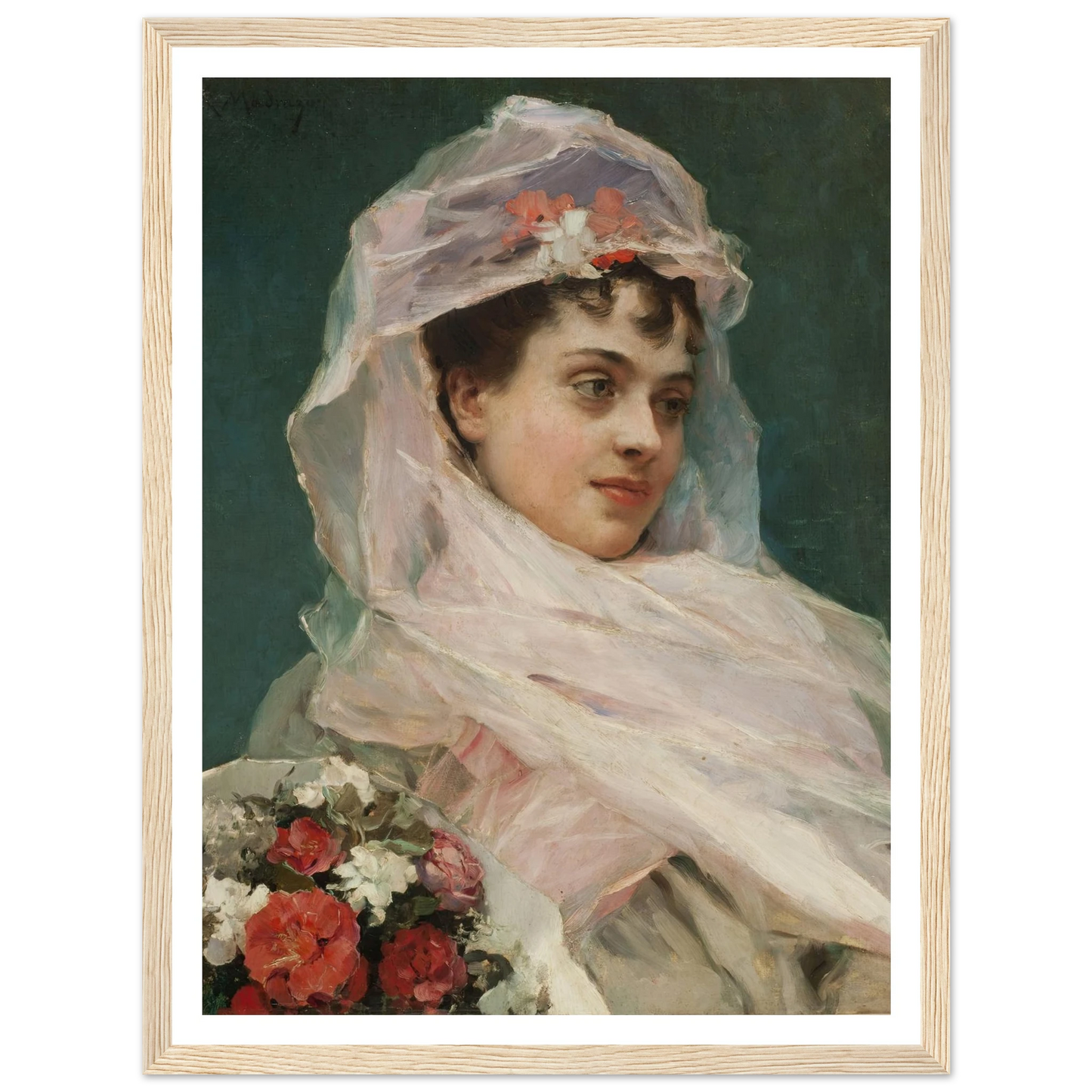 Aline Masson con tocado de gasa. (1880) Art Print | Raimundo de Madrazo y Garreta - Framed Poster - 30x40 cm / 12x16″ - Black frame