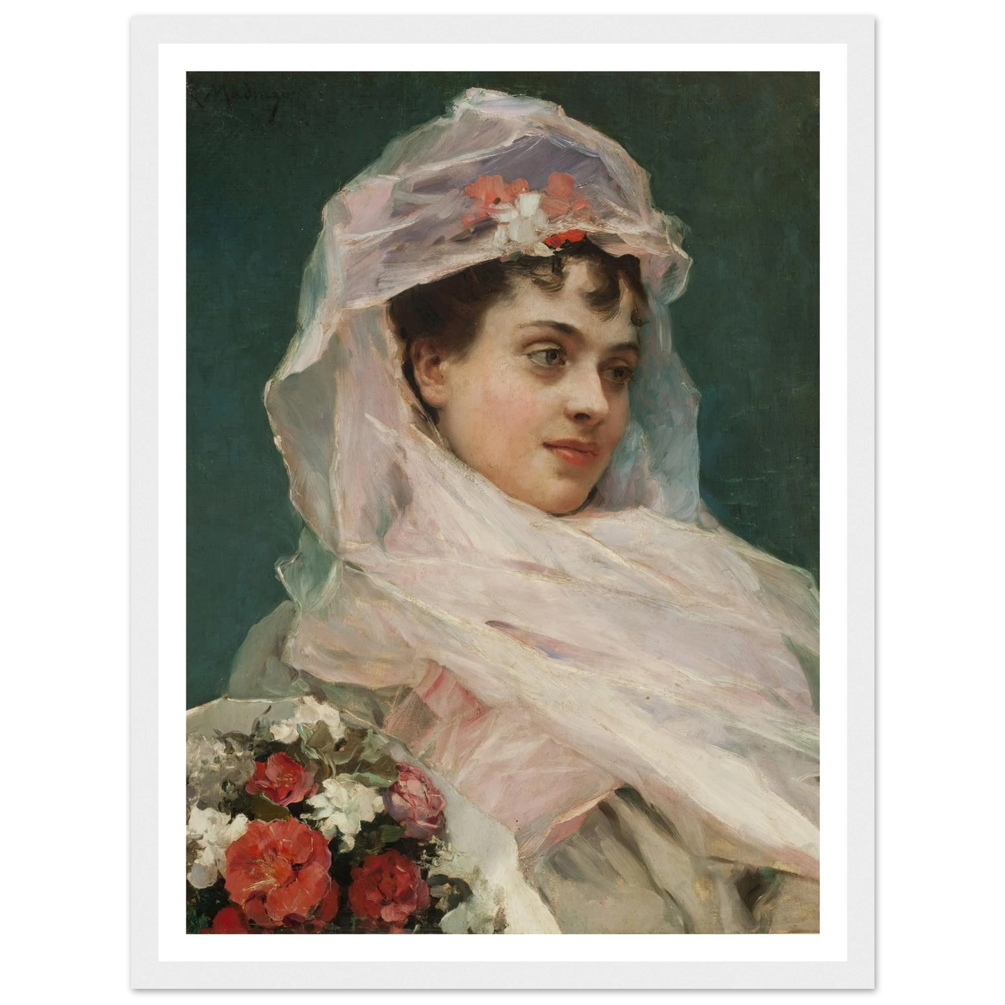 Aline Masson con tocado de gasa. (1880) Art Print | Raimundo de Madrazo y Garreta - Framed Poster - 30x40 cm / 12x16″ - Black frame