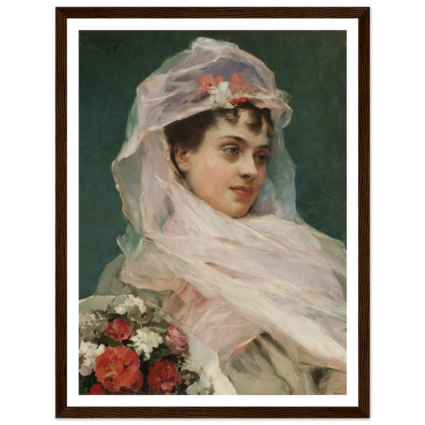 Aline Masson con tocado de gasa. (1880) Art Print | Raimundo de Madrazo y Garreta - Framed Poster - 30x40 cm / 12x16″ - Black frame