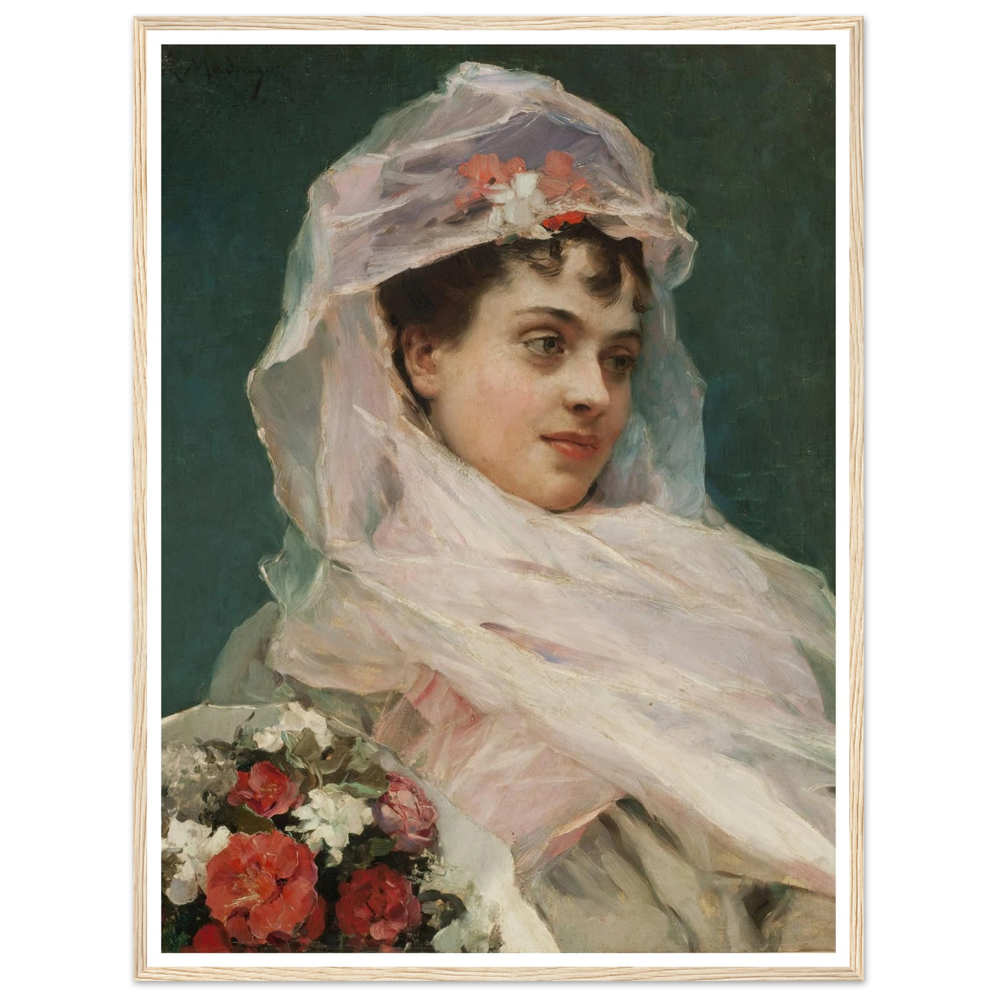 Aline Masson con tocado de gasa. (1880) Art Print | Raimundo de Madrazo y Garreta - Framed Poster - 30x40 cm / 12x16″ - Black frame