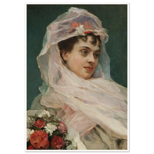 Aline Masson con tocado de gasa. (1880) Art Print | Raimundo de Madrazo y Garreta - Framed Poster - 30x40 cm / 12x16″ - Black frame
