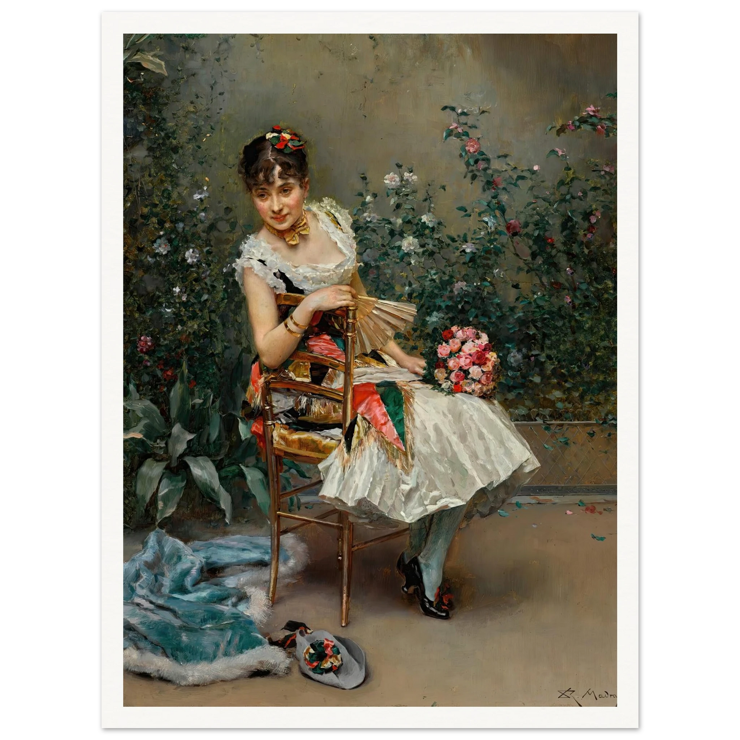 Aline with flowers Art Print | Raimundo de Madrazo y Garreta - Framed Poster - 30x40 cm / 12x16″ - Black frame