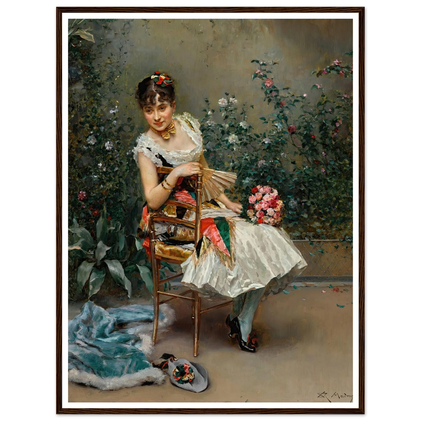 Aline with flowers Art Print | Raimundo de Madrazo y Garreta - Framed Poster - 30x40 cm / 12x16″ - Black frame