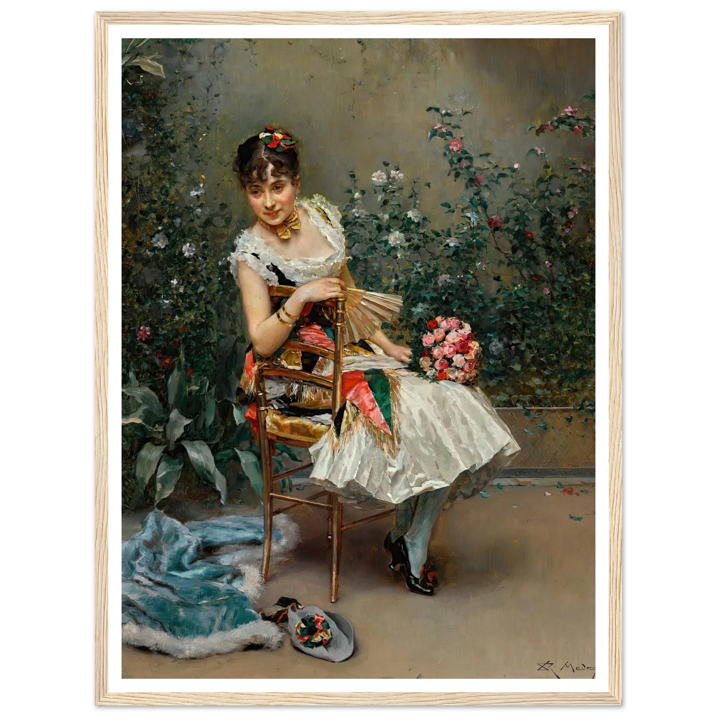 Aline with flowers Art Print | Raimundo de Madrazo y Garreta - Framed Poster - 30x40 cm / 12x16″ - Black frame
