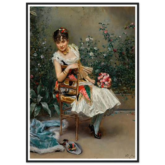 Aline with flowers Art Print | Raimundo de Madrazo y Garreta - Framed Poster - 30x40 cm / 12x16″ - Black frame