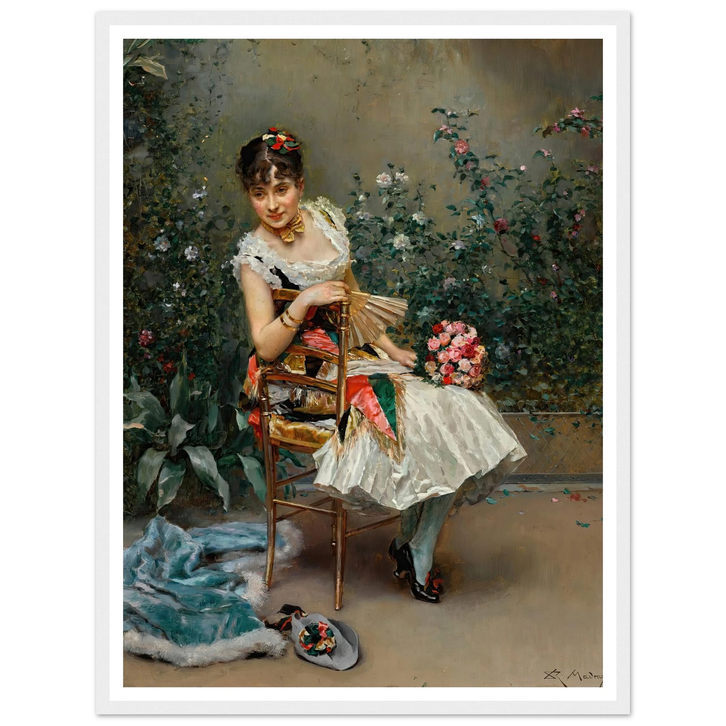 Aline with flowers Art Print | Raimundo de Madrazo y Garreta - Framed Poster - 30x40 cm / 12x16″ - Black frame