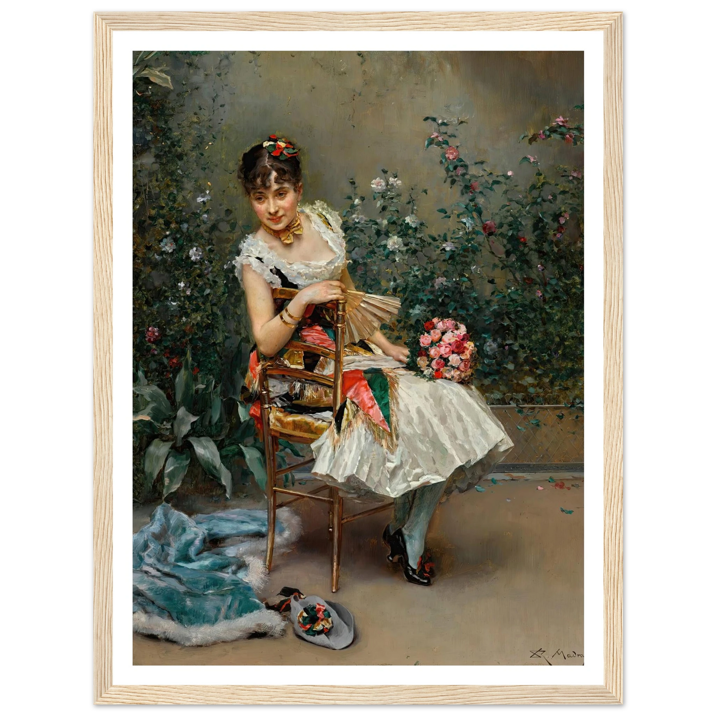 Aline with flowers Art Print | Raimundo de Madrazo y Garreta - Framed Poster - 30x40 cm / 12x16″ - Black frame