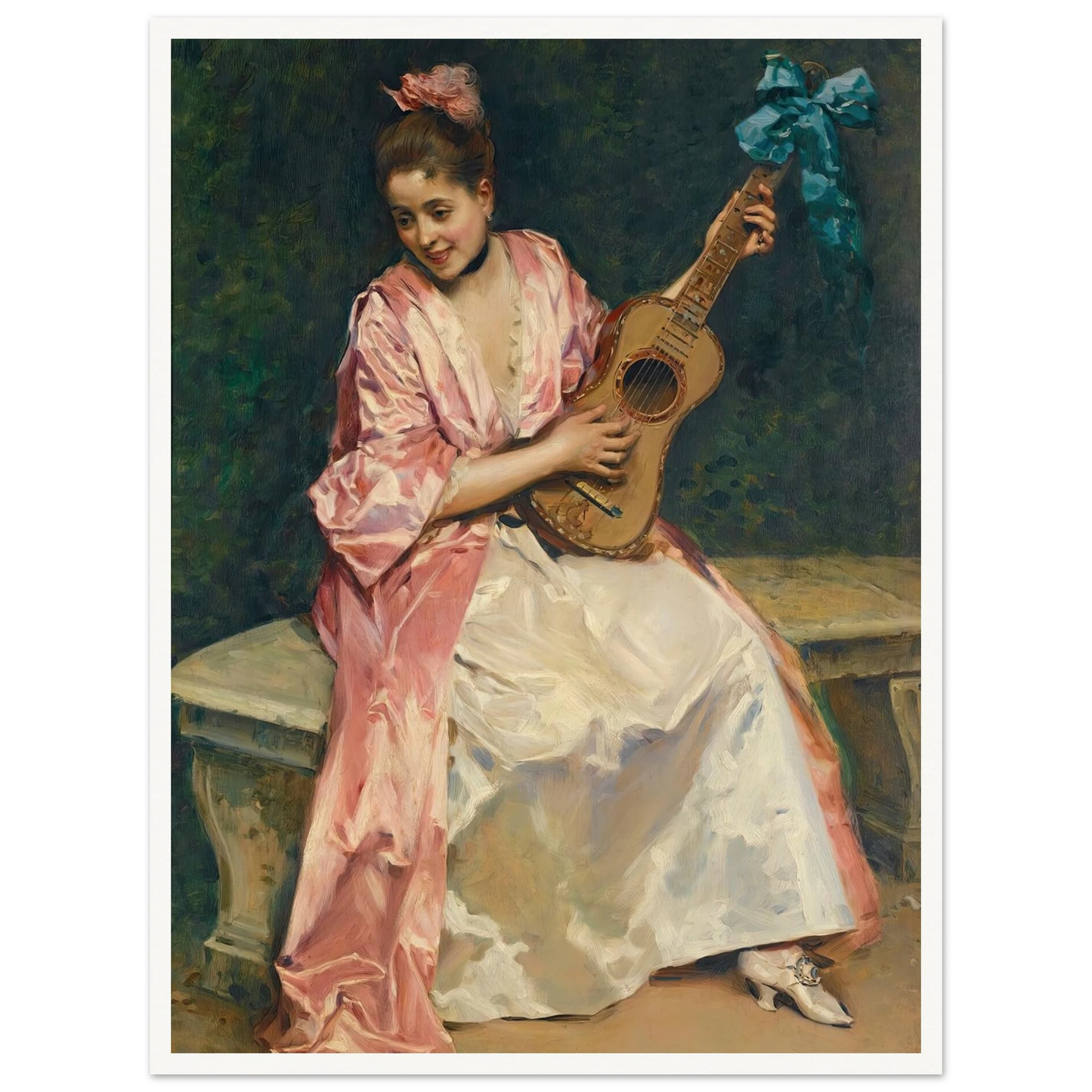 Aline with guitar Art Print | Raimundo de Madrazo y Garreta - Framed Poster - 30x40 cm / 12x16″ - Black frame
