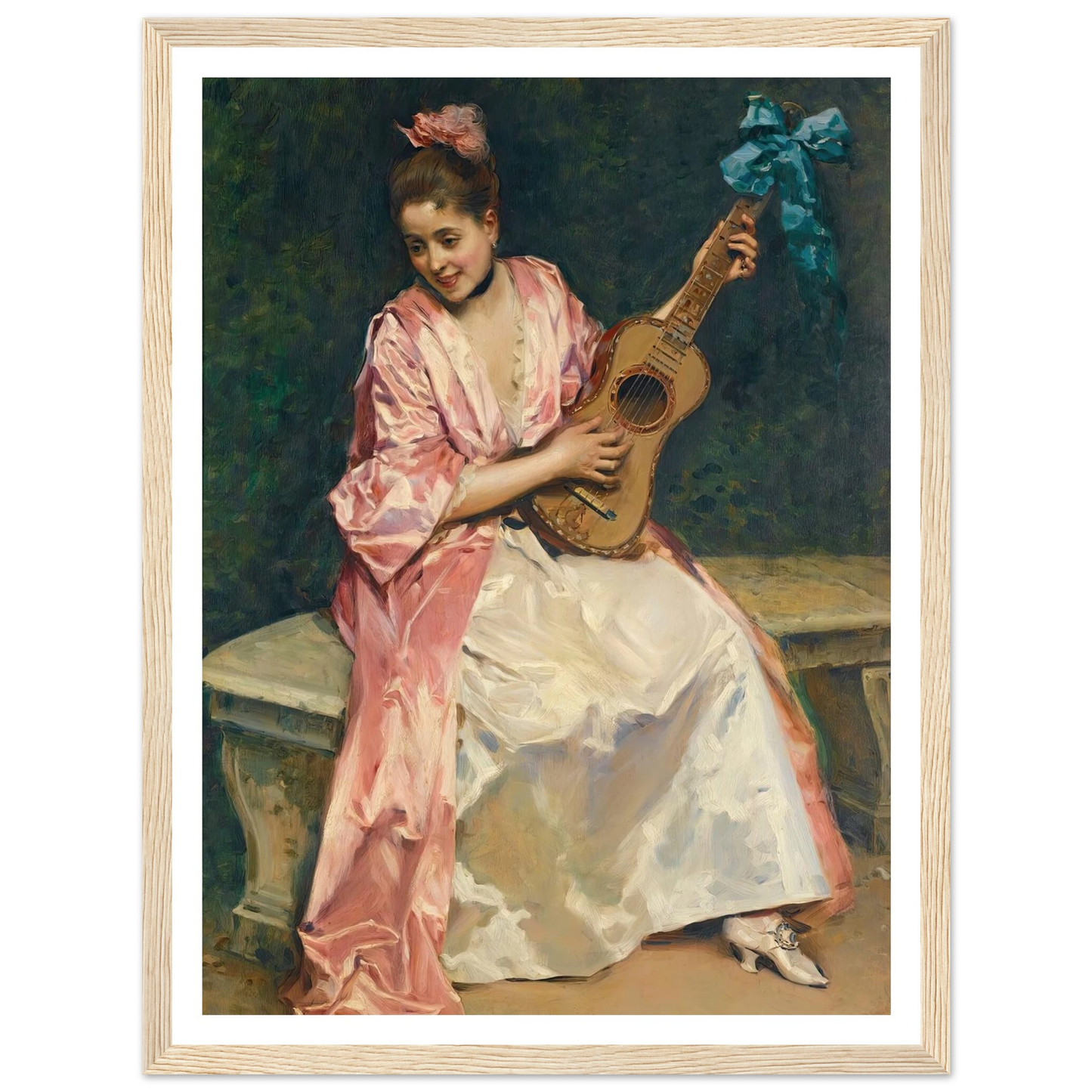 Aline with guitar Art Print | Raimundo de Madrazo y Garreta - Framed Poster - 30x40 cm / 12x16″ - Black frame