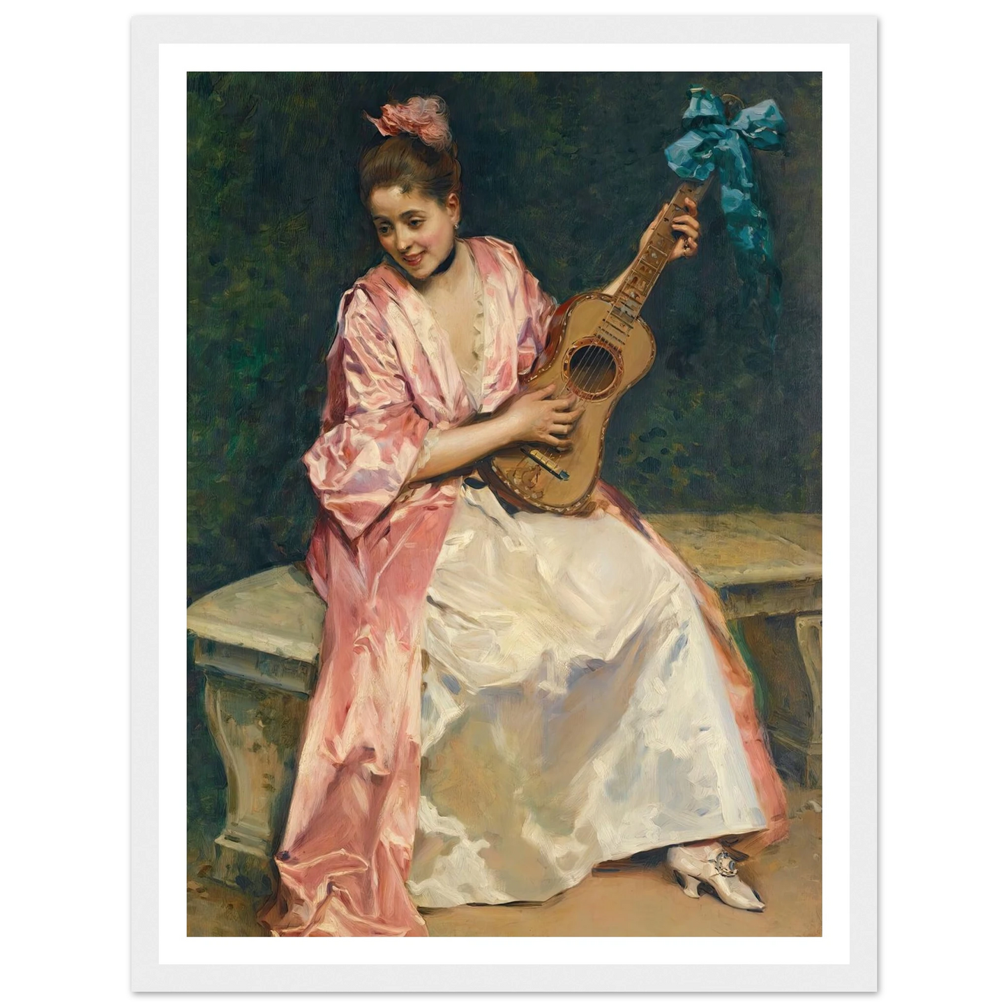 Aline with guitar Art Print | Raimundo de Madrazo y Garreta - Framed Poster - 30x40 cm / 12x16″ - Black frame