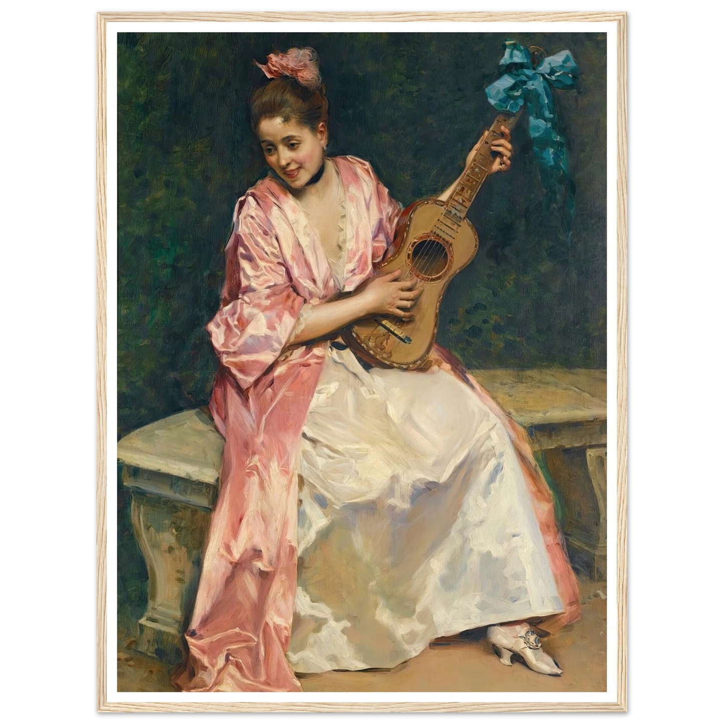 Aline with guitar Art Print | Raimundo de Madrazo y Garreta - Framed Poster - 30x40 cm / 12x16″ - Black frame