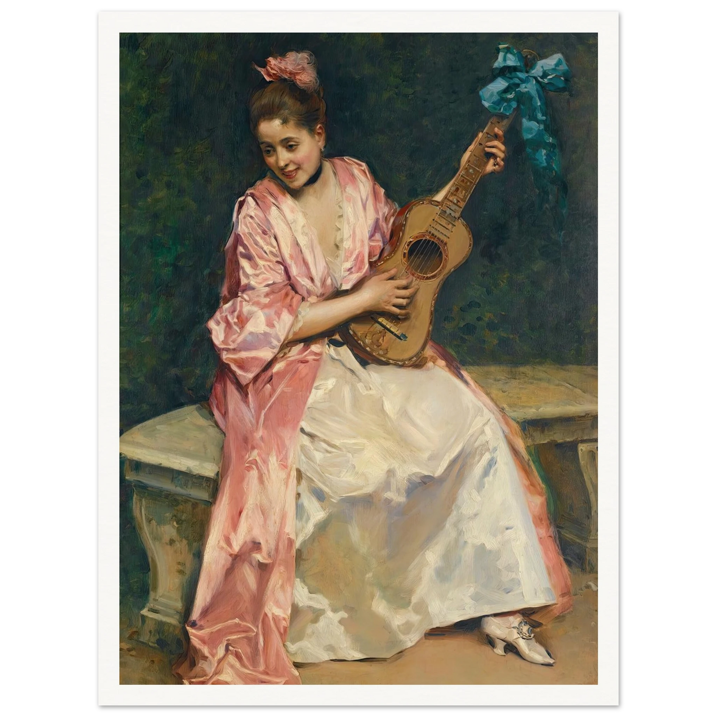 Aline with guitar Art Print | Raimundo de Madrazo y Garreta - Framed Poster - 30x40 cm / 12x16″ - Black frame