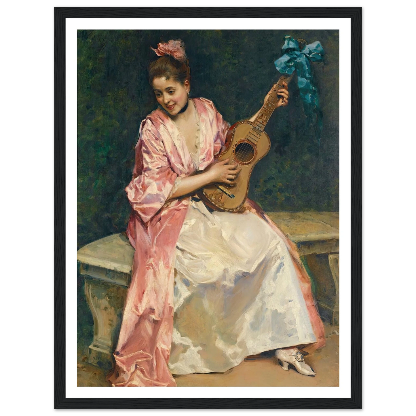 Aline with guitar Art Print | Raimundo de Madrazo y Garreta - Framed Poster - 30x40 cm / 12x16″ - Black frame