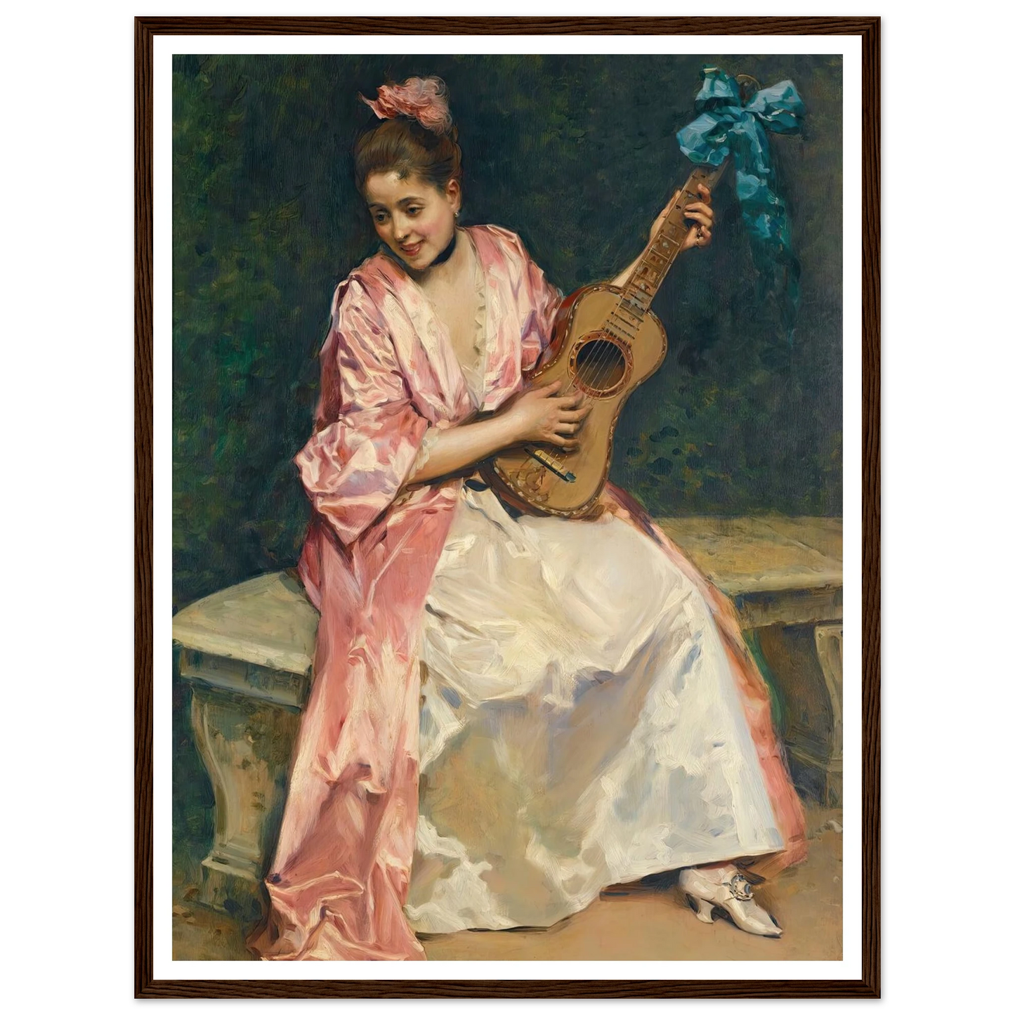 Aline with guitar Art Print | Raimundo de Madrazo y Garreta - Framed Poster - 30x40 cm / 12x16″ - Black frame