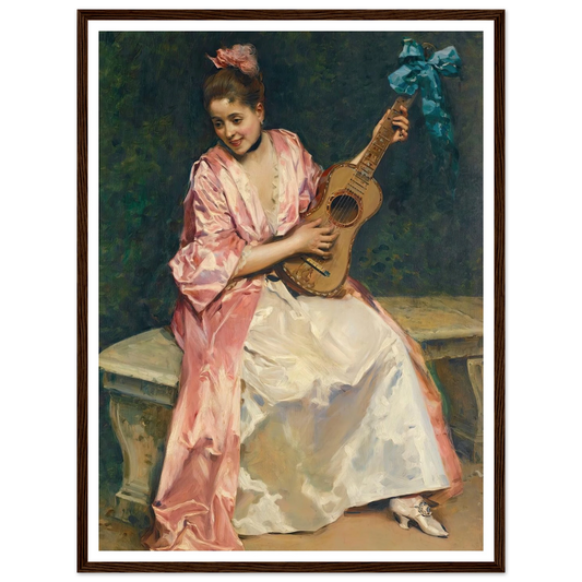 Aline with guitar Art Print | Raimundo de Madrazo y Garreta - Framed Poster - 30x40 cm / 12x16″ - Black frame