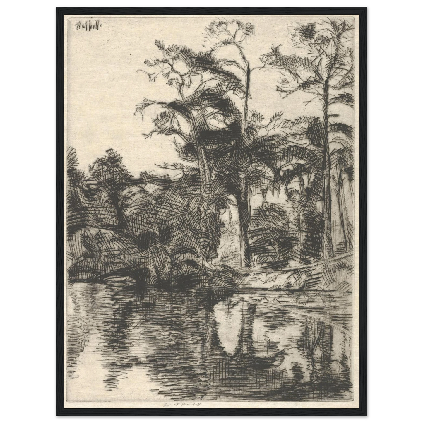 Alligator Pool (1914) Art Print | Ernest Haskell - Framed Poster - 30x40 cm / 12x16″ - Black frame